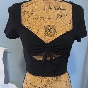 Cute PacSun Tee Shirt With Cut Outs Black Size Small